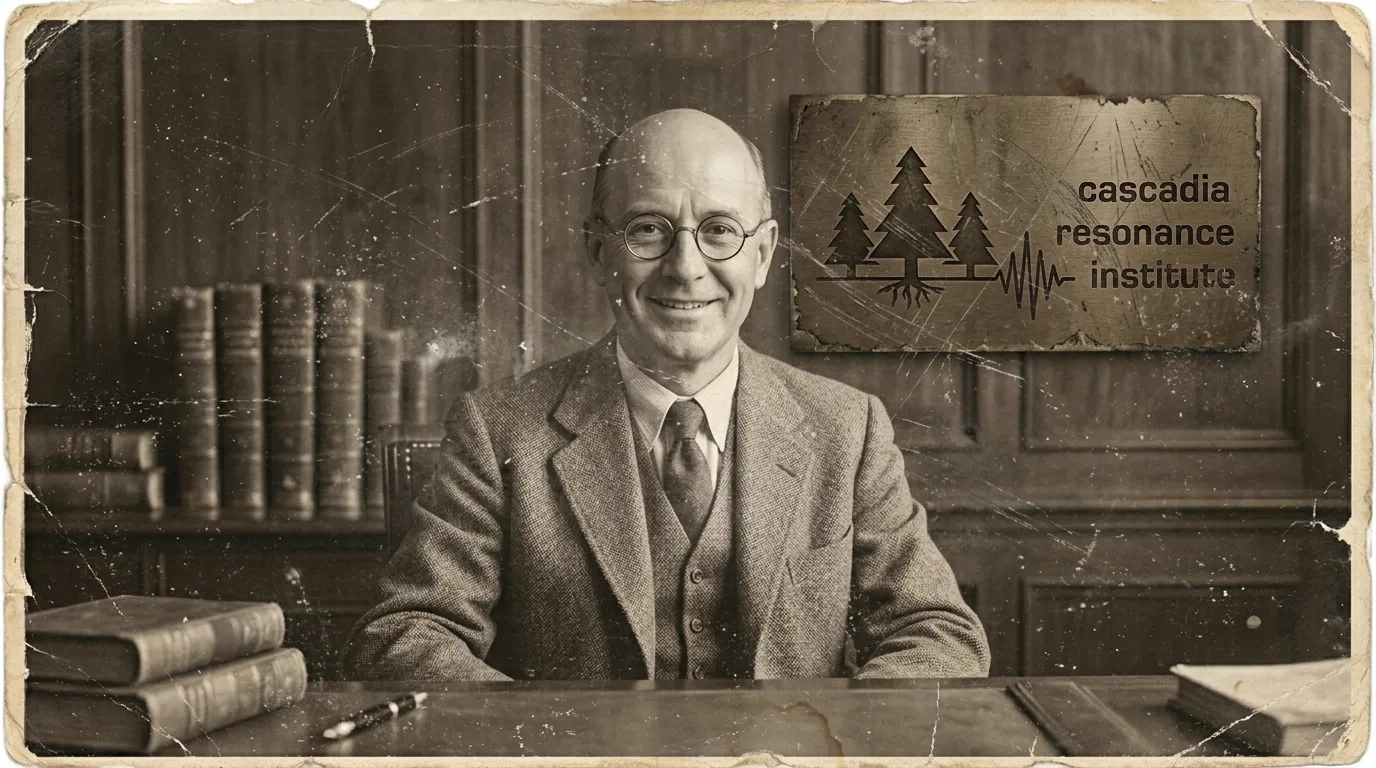 Archival photograph of Dr. Lazaro seated at a desk beneath an Institute plaque